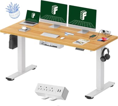 FLEXISPOT EN2 Whole-Piece Standing Desk with Clamp Power Strip, 60 x 24 Electric Stand Up Height Adjustable Desk with Cable Management (White Frame + 60" Maple Top, 2 Packages - Image 2