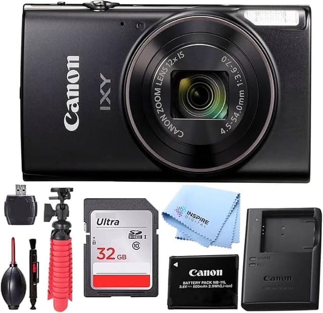 PowerShot IXY 650 (ELPH 360 HS) Digital Camera (Black) – 20.2MP Wi-Fi Enabled – Includes 32GB Memory Card, Flex Tripod & Full Accessory Bundle W/Inspire Digital Cloth (Renewed