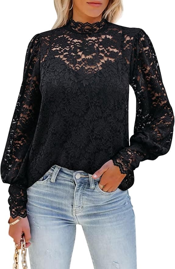 DOROSE Womens Tops and Blouses Dressy Casual Lace Floral Long Sleeve Shirts - Image 1
