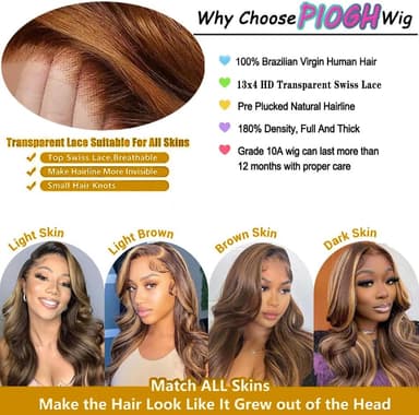 34 Inch Honey Blonde Ombre Lace Front Wig Human Hair Highlight Body Wave Lace Front Wigs Human Hair Pre Plucked 180 Density Glueless 13X4 HD Lace Frontal Wig for Women 4/27 Colored - Image 4
