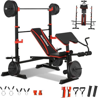 MAIDOMA 1500LBS 8 in 1 Olympic Weight Bench Set with Leg Extension/Curl and Preacher Curl, Bench Press Set and barbell Rack with Safety Bar Catches, Foldable Workout Benches for Home(US Stock - Image 1