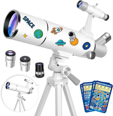 Hawkko Telescope for Adults & Kids – 80mm Aperture 500mm Telescopes for Adults Astronomy, (20X-150X) Portable Refractor Telescope Kit for Beginners with Decorate Stickers, AZ Tripod, Phone Adapter - Image 1