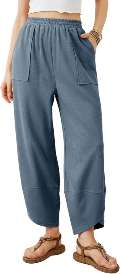 Womens Baggy Wide Leg Pants Summer Casual Elastic Waist Palazzo Harem Pants with Pockets - Image 2