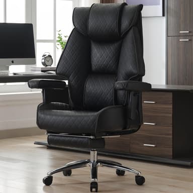 Big and Tall Office Chair with Footrest, PU Leather High Back Executive Office Chair 400lbs, Ergonomic Computer Chairs Lumbar Support for Heavy People (All Black - Image 2
