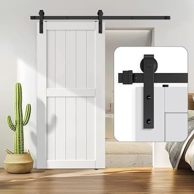 Heavy Duty Barn Door Track Kit, 5 FT Single Sliding Hardware, Black Sturdy Track for 260lbs 30" Wide Door Panel, Smoothly & Quietly, J Shape Hanger - Image 1