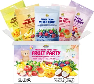 SUNGIVEN Freeze-Dried Fruit Party with 10+ Fruits, Mixed Fruits Variety Pack of 5 Bag, 7.06 oz, Health Snack, Fruit Crisps, Freeze Dried Apple Strawberry Berries Lemon Coconut Fig Mango Pineapple, No Sugar Added, Made with 100% Fruit - Image 2