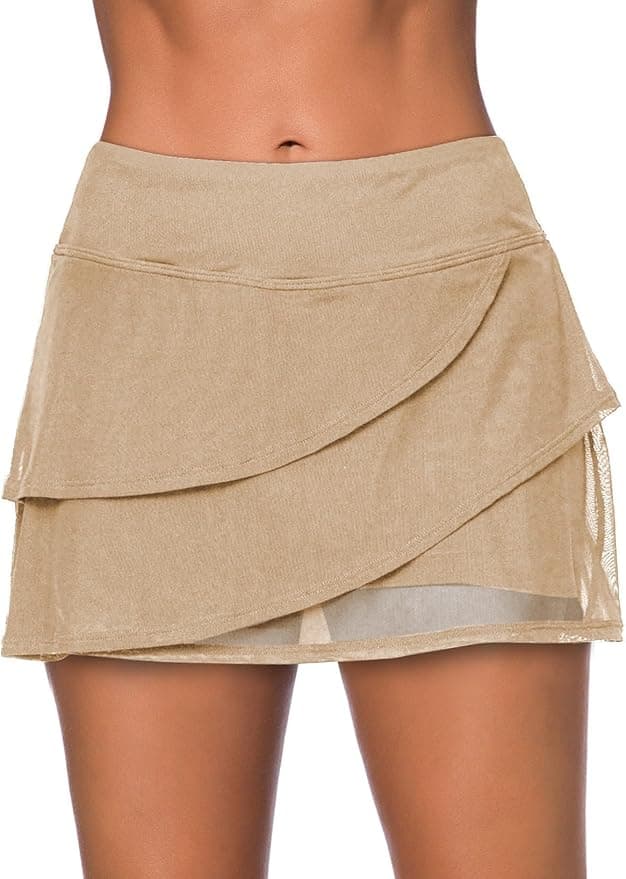 Aleumdr Women's Waistband Layered Swimdress Ruffle Swim Skirt Swimsuit Bottom(Available in Plus - Image 1