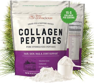 Live Conscious Collagen Peptides Powder - Naturally-Sourced Hydrolyzed Collagen Powder - Hair, Skin, Nail, and Joint Support - Type I & III Grass-Fed Collagen Supplements for Women and Men - 16oz - Image 2