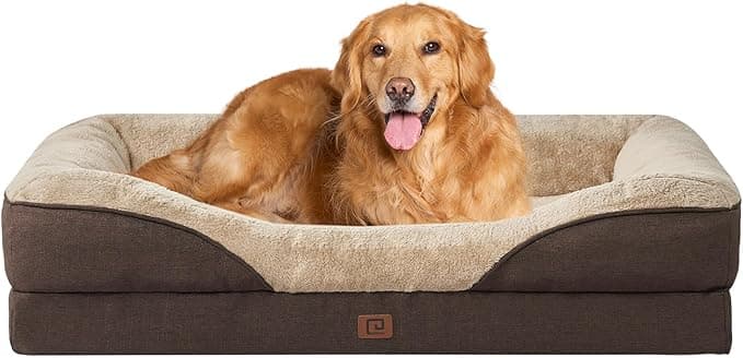 EHEYCIGA Memory Foam XL Dog Bed for XLarge Sized, Extra Large Orthopedic Dog Sofa with Sides and Waterproof Liner, Washable Bolster Pet Bed Couch with Removable Cover, 42x30x7.5 Inch, Brown - Image 1