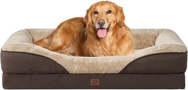 EHEYCIGA Memory Foam XL Dog Bed for XLarge Sized, Extra Large Orthopedic Dog Sofa with Sides and Waterproof Liner, Washable Bolster Pet Bed Couch with Removable Cover, 42x30x7.5 Inch, Brown - Image 1