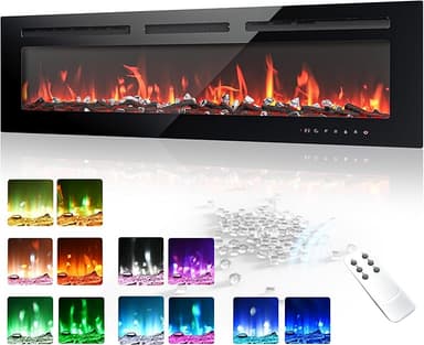 EUHOMY 50 Inch Electric Fireplace Wall Recessed and Wall Mounted with Adjustable Flame Color, Fireplace Heater with Remote Control, Linear Fireplace with Timer, Touch Screen, Log & Crystal, 750/1500W - Image 1