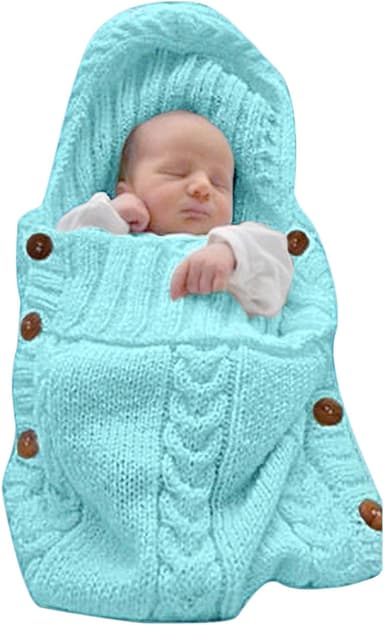 XMWEALTHY Newborn Baby Wrap Swaddle Blanket Knit Sleeping Bag Receiving Blankets Stroller Wrap for Baby(Sky Blue) (0-6 Month - Image 2