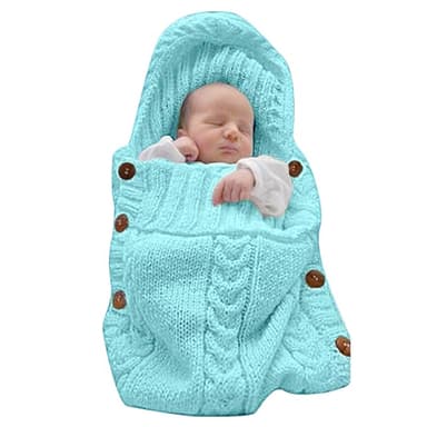 XMWEALTHY Newborn Baby Wrap Swaddle Blanket Knit Sleeping Bag Receiving Blankets Stroller Wrap for Baby(Sky Blue) (0-6 Month - Image 1