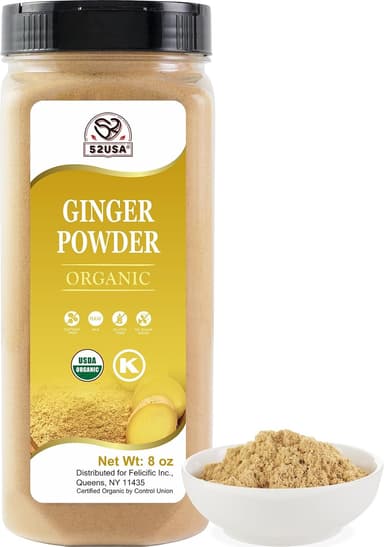 52USA Organic Ginger Powder 8oz, Finely Ground Ginger Root Powder-Premium Spice and Seasoning for Baking, Cooking & Tea, Raw, Gluten Free, Additive Free - Image 2