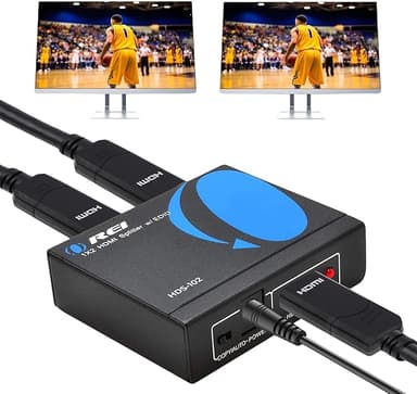 OREI HDMI Splitter 1 in 2 out - Ultra HD 4K @ 30Hz, HDCP, 3D & Full HD 1080P Support for Xbox, PS4, Blu-ray, HDTV - Adapter Included - Image 1
