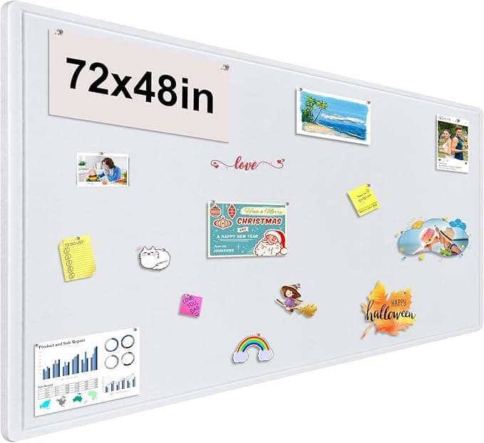 Large Bulletin Board, Foldable 72x48 Inches Cork Board Alternative, Large Felt Board Decorative Pin Board for Wall, Foldable Photo Board Self-Adhesive Vision Board with 36 Pushpins White - Image 1
