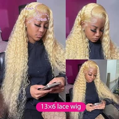 SUPSYOUSF 30 Inch Lace Front Wig Human Hair 613 13X6 Transparent Lace Deep Wave 180 Density Free Part Blonde Lace Frontal Wig for Women - Image 2