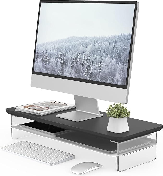 Fenge Acrylic Monitor Stand Riser, 23.6 Inches Monitor Stand with Metal Storage, 2 Tier Acrylic Computer Riser for Desk, Clear Laptop Stand for PC, Laptop, Printer, TV - Image 1