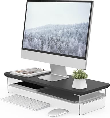 Fenge Acrylic Monitor Stand Riser, 23.6 Inches Monitor Stand with Metal Storage, 2 Tier Acrylic Computer Riser for Desk, Clear Laptop Stand for PC, Laptop, Printer, TV - Image 1