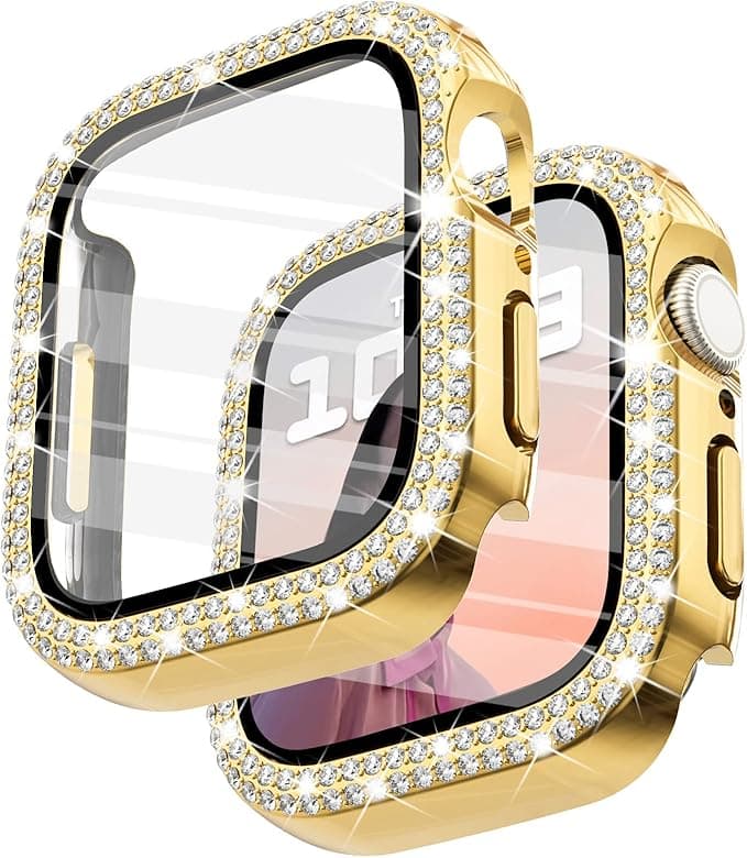 Surace 44mm Case Compatible with Apple Watch Case with Screen Protector, Bling Diamond Overall Protective Case Compatible with Apple Watch Series 6/5/4 SE, 44mm, Gold - Image 1