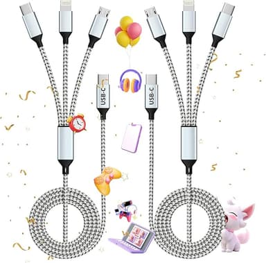 USB C Multi Charging Cable, (2 Pack 4FT), 3 in 1 Charging Cable Nylon Braided Universal Charger Cable with Type-C, Micro USB,IP Port for iPhone16/15 Series/Cell Phones & Pads and Other Devices - Image 1