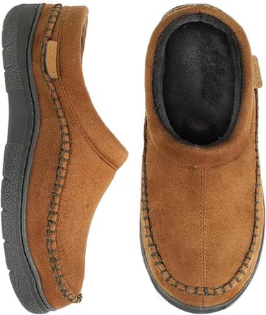 Zigzagger Men's Slip On Moccasin Slippers, Indoor/Outdoor Warm Fuzzy Comfy House Shoes, Fluffy Wide Loafer Slippers - Image 1