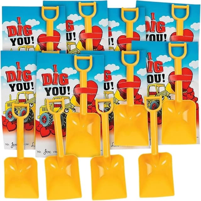 "I Dig You" Valentine's Day Exchanges Cards with 6" Shovel - 4" x 6.25" (Pack of 12) - Fun Cards with To/From Area for Easy Exchanges