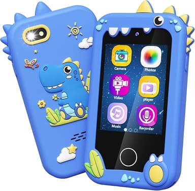 Kikapabi Kids Smart Phone - Toddler Touchscreen Toy with HD Dual Camera | Dinosaur Travel Play Phone for Boys & Girls Ages 3-10, Birthday (Blue - Image 1