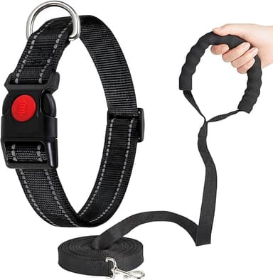 Martingale Collar for Dogs, Reflective Nylon Dog Collar with One 70.86 in Long Dog Leash, Quick Release Buckle, Adjustable Nylon Collars for Dogs Walking Training (Black M - Image 1