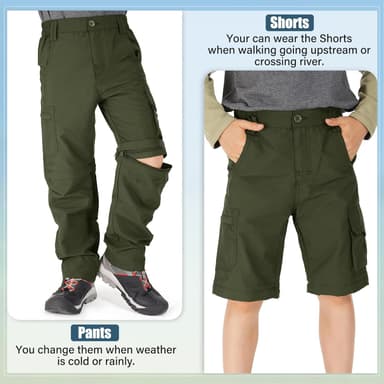 Kids' Cargo Pants, Boy's Casual Outdoor Quick Dry Waterproof Hiking Climbing Convertible Trousers #9016 - Image 8