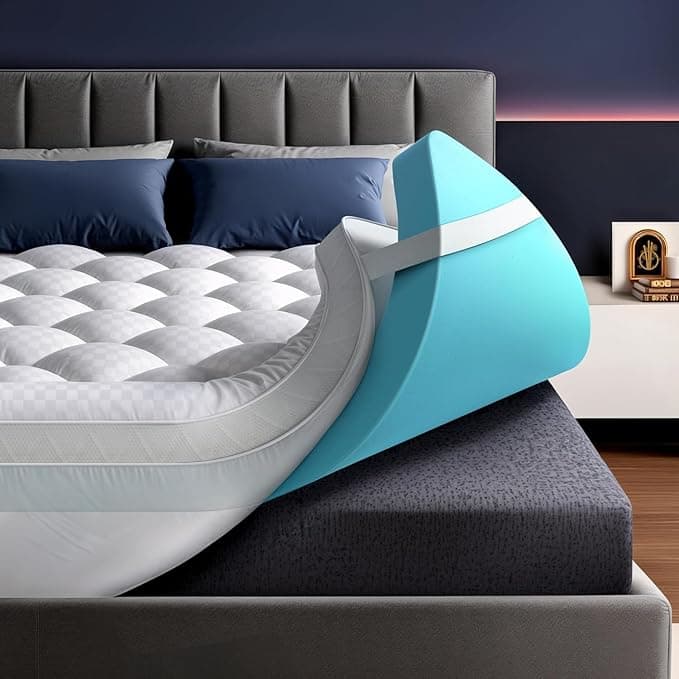 Biteany 5 Inch Mega Support Memory Foam Mattress Topper for Pressure Relief, Dual Layer 2.5" Pillow Top Mattress Topper Plus 2.5" Cooling Gel Infused Memory Foam Mattress Pad (Queen - Image 1