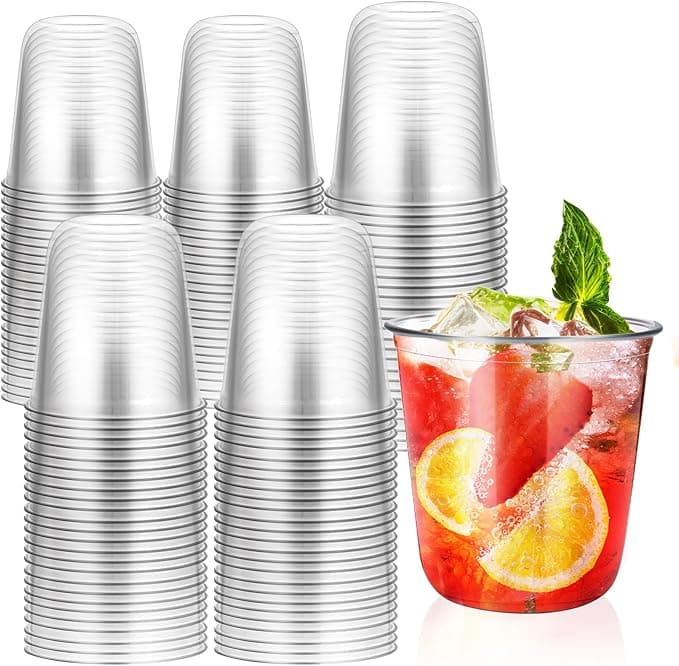 120 Pcs Disposable Stemless Glasses 12oz Plastic Cups Disposable Cold Party Drinking Cups Wine Glasses for Meeting Weddings Birthdays Cocktail Christmas Party Supplies (Clear - Image 1