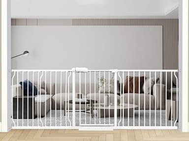 Heavy Duty Baby & Dog Safety Gate, Extra Wide 85.8-90.5 Inch,White Metal, Tension Mounted No Drilling Pet Gate for Large Openings - Image 1
