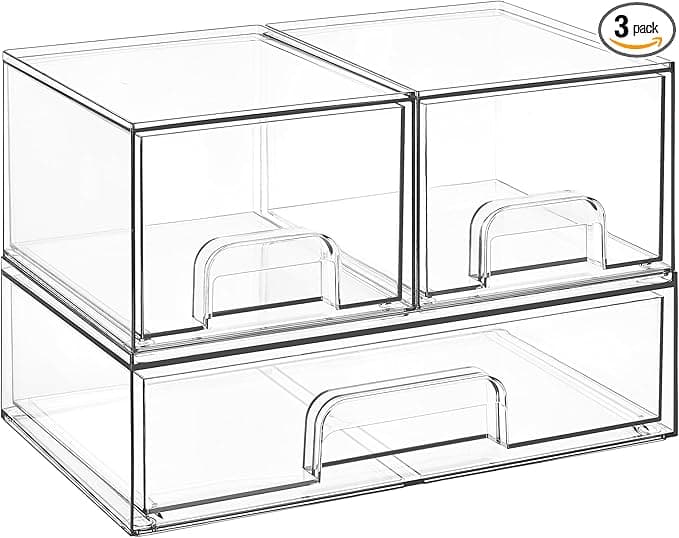 Vtopmart Stackable Storage Drawers Set of 3,Clear Plastic Organizer Bins for Makeup, Cosmetics, Beauty Supplies,Ideal for Vanity, Bathroom,Cabinet,Pantry Organization - Image 1