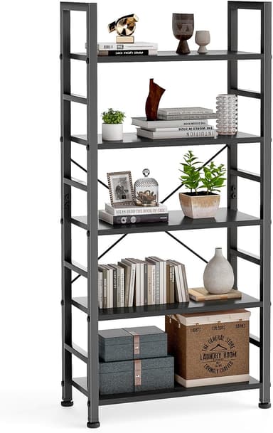 DUMOS 5 Tiers Bookshelf, Classical Book Shelf, Tall Display Shelves in Living Room/Home/Office, Storage Organizer for CDs/Books/Movies, Modern Black - Image 2