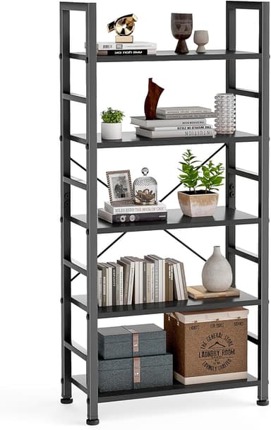 DUMOS 5 Tiers Bookshelf, Classical Book Shelf, Tall Display Shelves in Living Room/Home/Office, Storage Organizer for CDs/Books/Movies, Modern Black - Image 1