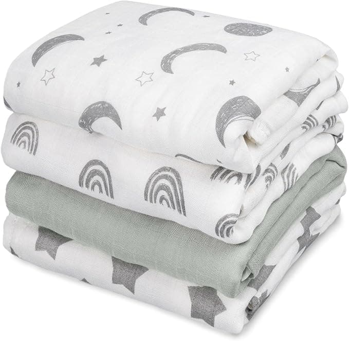 GLLQUEN BABY Muslin Swaddle Blankets 4-Pack Breathable Receiving Blankets (35" x 40") Soft Baby Blankets for Girls and Boys Newborn Essentials Muslin Burp Cloths Swaddle Wrap Baby Gift (Star - Image 1