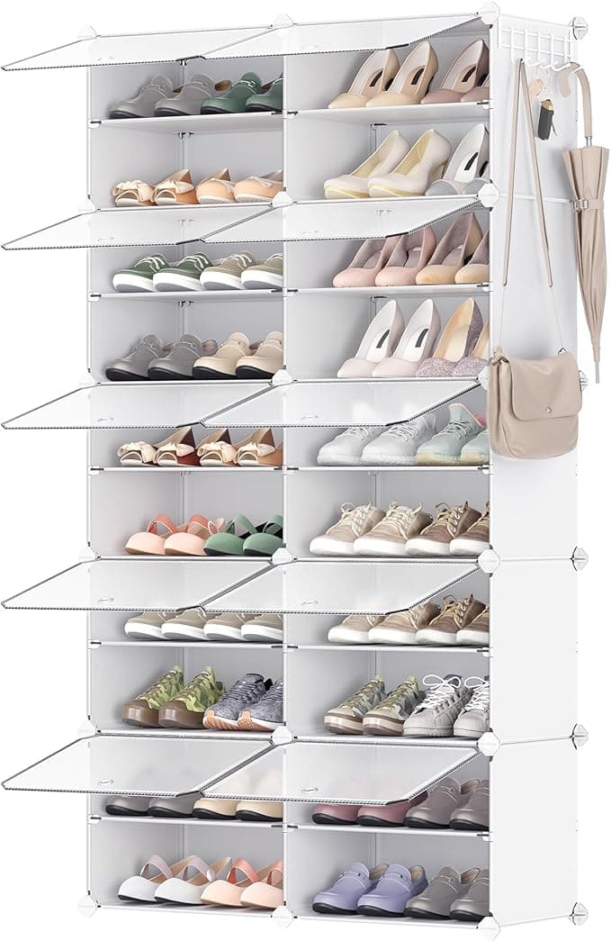 SONGMICS Shoe Rack Organizer, 10-Tier Shoe Storage Cabinet for Closet and Entryway, Holds 40 Pairs of Shoes, Adjustable, Cloud White and Trasparent ULPC035W01 - Image 1