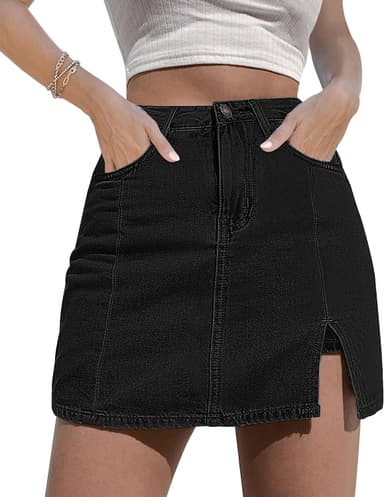 luvamia Skorts Skirts for Women Denim Mini Skirt Side Slit with High Waisted Jean Shorts Stretchy - Image 2