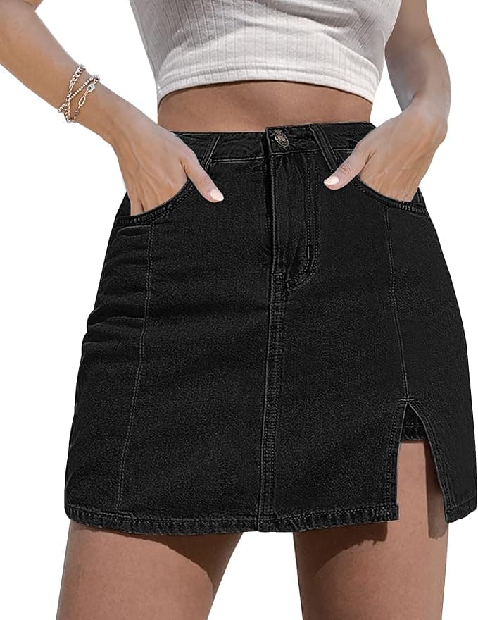 luvamia Skorts Skirts for Women Denim Mini Skirt Side Slit with High Waisted Jean Shorts Stretchy - Image 1