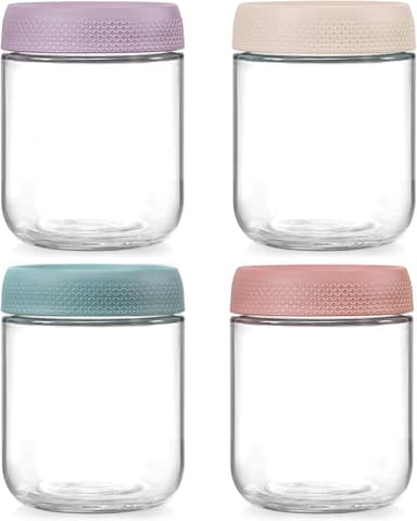 NETANY 4-pack 16oz Glass jars with Airtight Lids, Overnight Oats Containers with Lids, Wide mouth Mason Salad jars, Glass Food Storage Containers for Snacks Yogurt Spice Sugar - Image 2