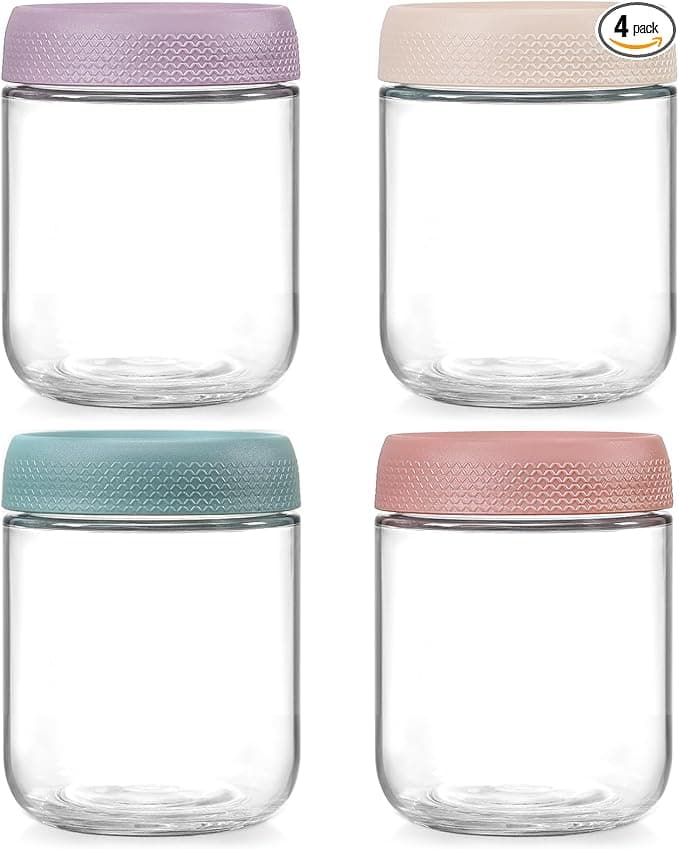 NETANY 4-pack 16oz Glass jars with Airtight Lids, Overnight Oats Containers with Lids, Wide mouth Mason Salad jars, Glass Food Storage Containers for Snacks Yogurt Spice Sugar - Image 1