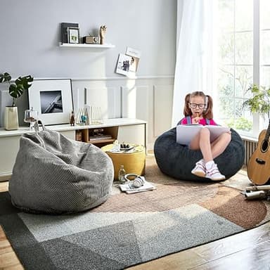 Classic Bean Bag Chair, with Faux Rabbit Fur Cover for Teens and Kids, Memory Foam Bean Bag Chairs, Ultra Soft Faux Fur Fabric, 2.5 feet Round Fluffy Bean Bag Sofa - Image 2