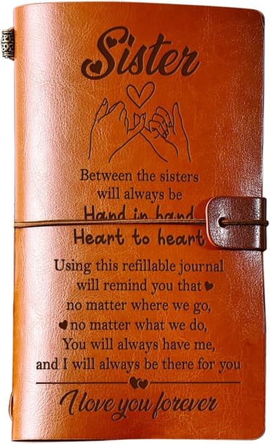Aremdys Sister Christmas Gifts from Sister Leather Journal, Sister Birthday Gifts,To My Sister 140 Page Refillable Leather Notebook, Graduation Mothers day Christmas Gifts for Sister from Sister Brother - Image 2