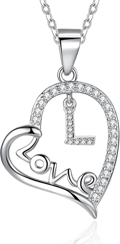 ITS4YEO 925 Sterling Silver Love Heart Pendant Initial Necklaces Silver Necklace Zircon Pendant Necklaces for Women Jewelry Gift for Women Wifes Her Valentines Gift(L - Image 2