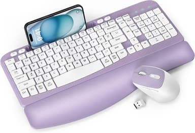 Wireless Keyboard and Mouse Combo, Wave Keys Full-Sized Ergonomic Keyboard with Cushioned Plam Rest, Phone Holder, Comfortable Natural Typing, 2.4G Cordless Set for Computer, Laptop, PC, Mac, Windows - Image 2
