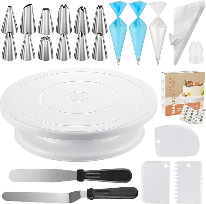Kootek 71PCs Cake Decorating Kit, Baking Supplies Tools - Includes Cake Stand Turntable, 12 Icing Piping Tips Set, 2 Frosting Spatulas, 3 Scrapers, 50+2 Piping Bags, Coupler, Video Tutorial, Booklet - Image 1