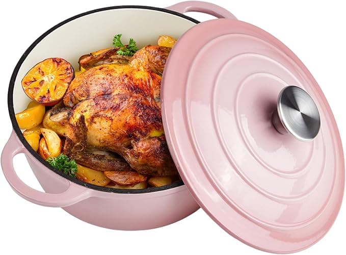6 Quart Dutch Oven Enameled Cast Iron with Lid - Big Dual Handles - Oven Safe up to 500°F - Classic Round Pot for Versatile Cooking (Pink, 6 QT - Image 1