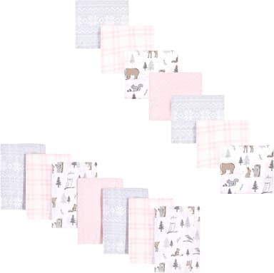 Hudson Baby Unisex Baby Cotton Flannel Burp Cloths and Receiving Blankets, 14-Piece, Winter Forest, One Size - Image 2