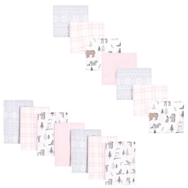 Hudson Baby Unisex Baby Cotton Flannel Burp Cloths and Receiving Blankets, 14-Piece, Winter Forest, One Size - Image 1